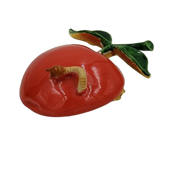 Original by Robert Enamel Apple Worm Brooch Red Fruit Figural Signed VTG - Picture 11 of 12